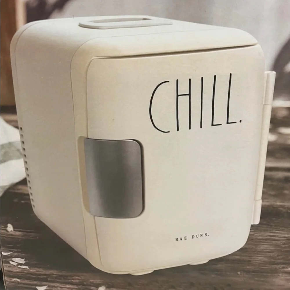 Rae Dunn Mini Fridge - Cream and Silver
